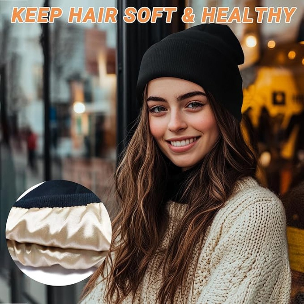 Unisex Satin Lined Knit Beanie - Beanie Cuffed Knit review and price