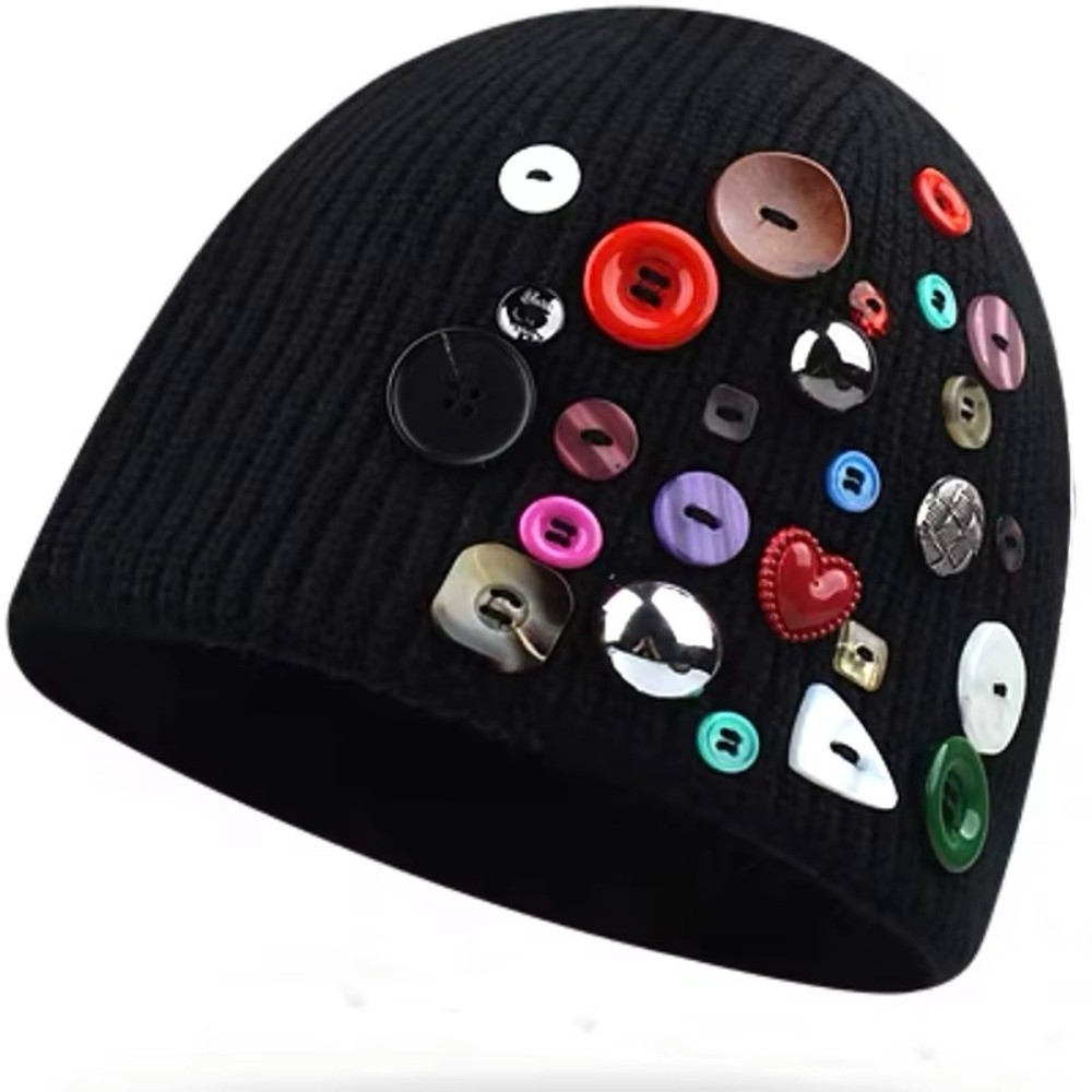 Colorful Button Beanie Hat Irr - Beanie Cuffed Knit review and price