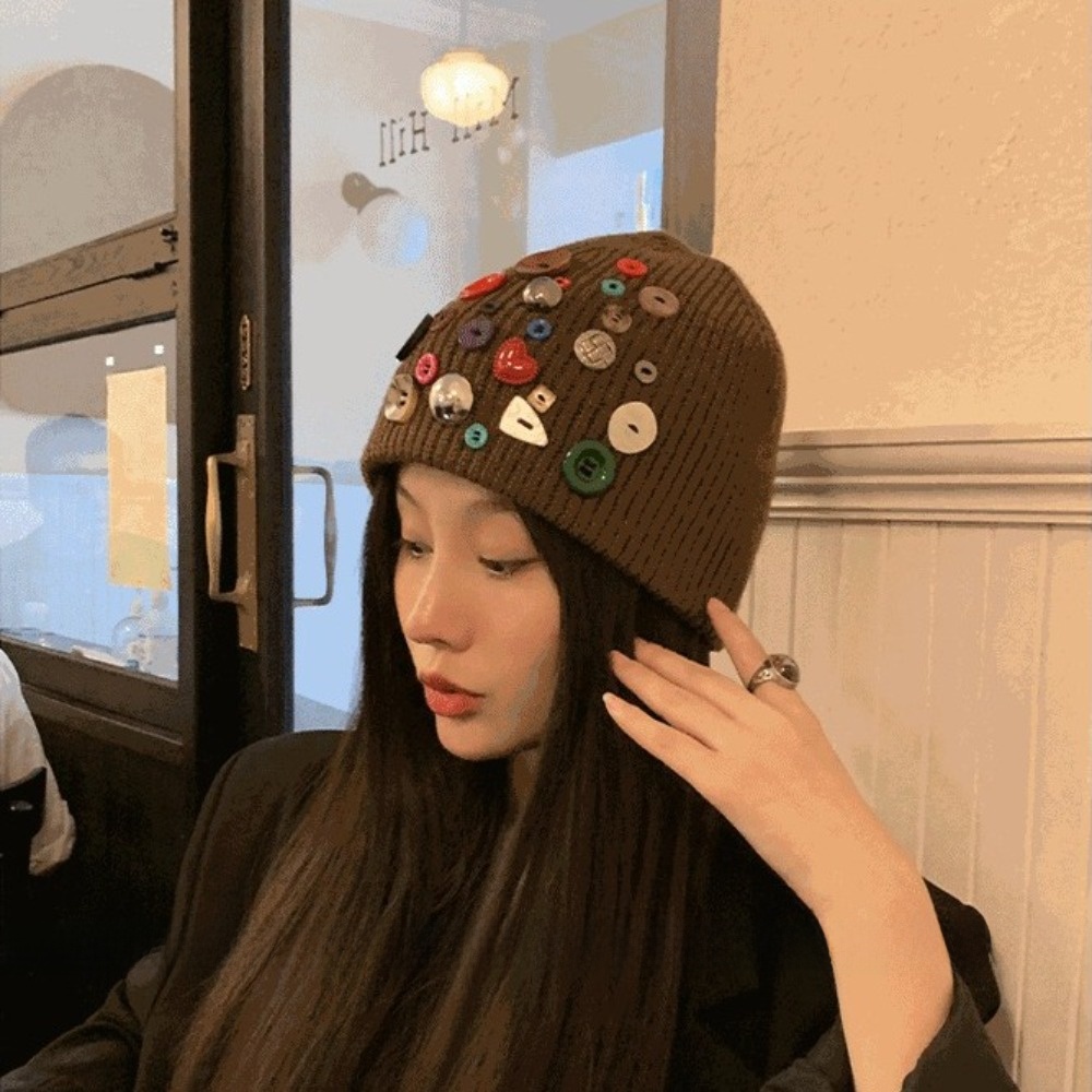 Colorful Button Beanie Hat Irr - Beanie Cuffed Knit review and price